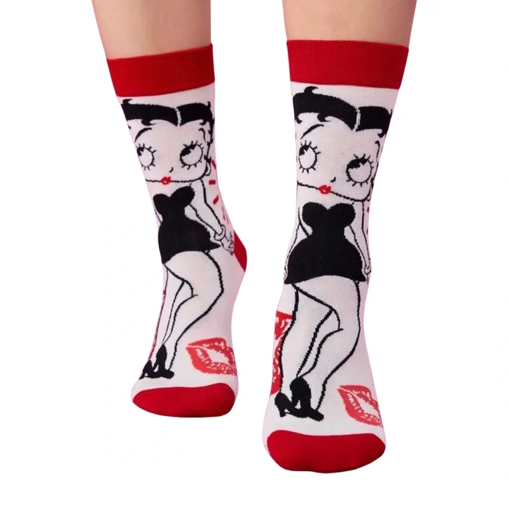 •Lipstick Kisses• Betty Boop Graphic Crew Socks 3 for $21